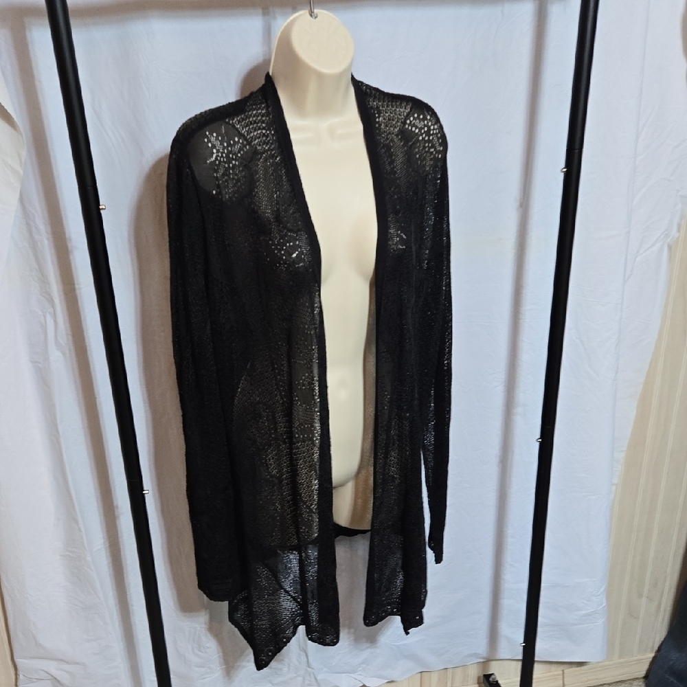 White House Black Market Long Sleeve - Black Sheer Knit Cardigan - Picture 2 of 2